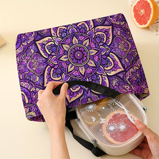 Purple Floral Insulated Lunch Bag Leakproof Reusable Tote
