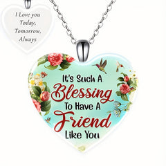 Friendship Love Crystal Pendant Necklace For BFF Bestie Sister