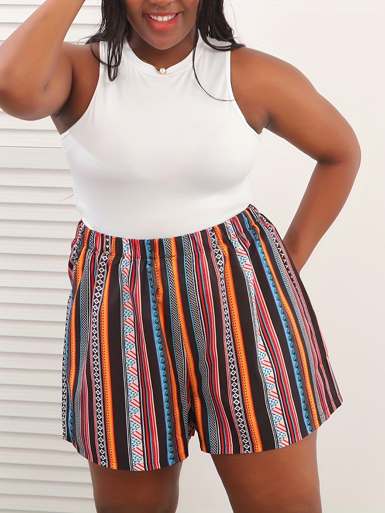  Vacay Shorts Women's Plus Print Elastic High Rise Stretch Loose Shorts