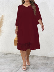 Dress Women's Plus Solid V Neck Smock Maxi Dress