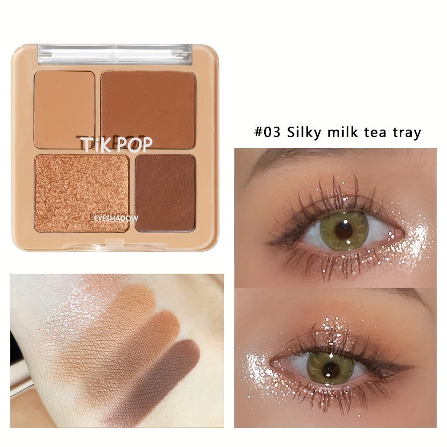 4 Color Geometric Eyeshadow Palette, High Pigmented, Pearly Finish