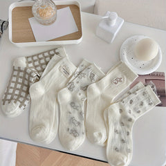 5 Pairs Bunny & Floral Print Socks & Mid Tube Socks Women's Stockings