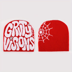 Unisex Reversible Spider Web Letter Jacquard Beanie Y2K Knit Hat