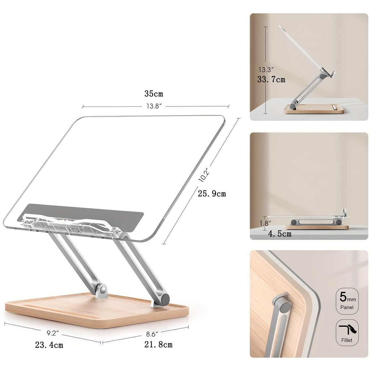 Adjustable Acrylic Bookshelf with Pen Slot - Foldable Stand
