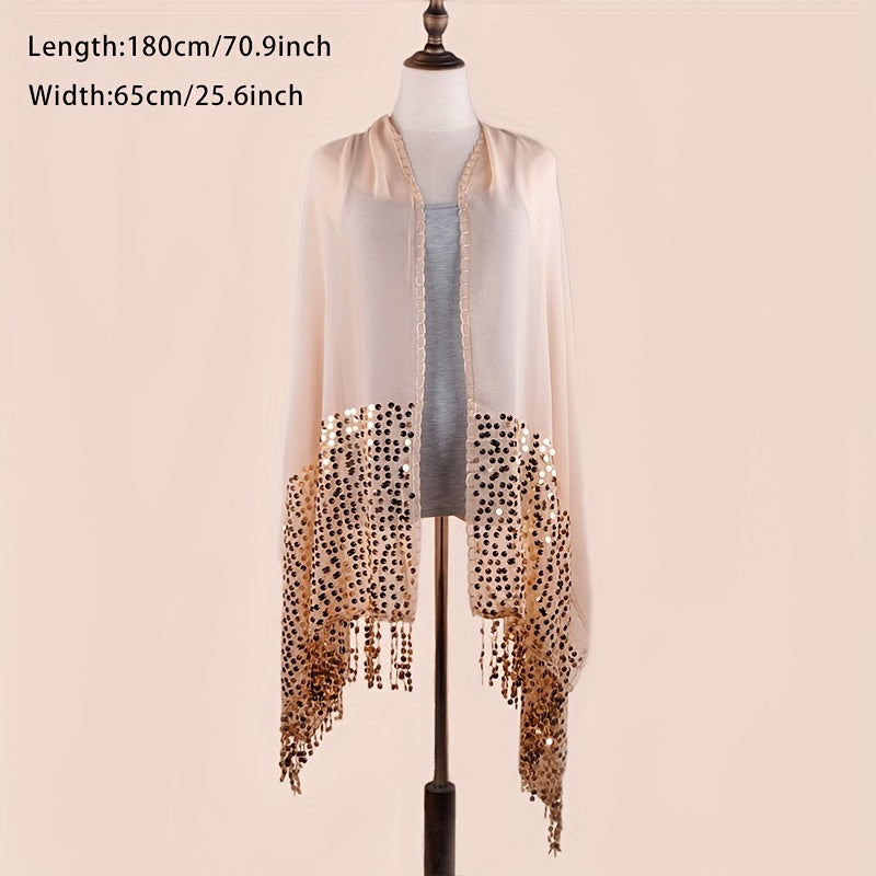 Sequin Decor Tassel Shawl Long Scarf Embroidery Lace Wrap Chiffon Scarves