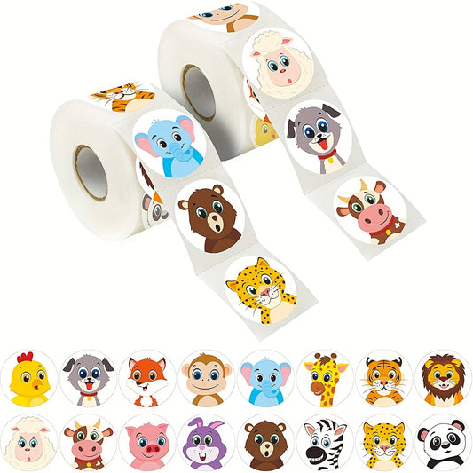 500 Animal Cartoon Stickers Roll, Self-adhesive Label, 8 Patterns