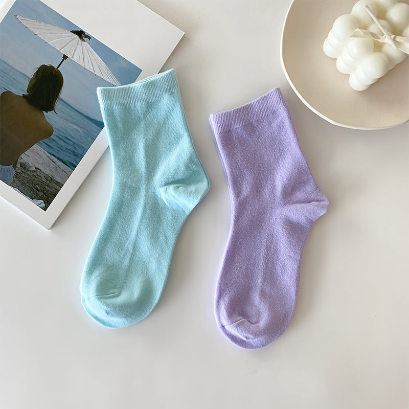 5 Pairs Solid Socks Women's Comfy & Breathable Mid Tube Stockings