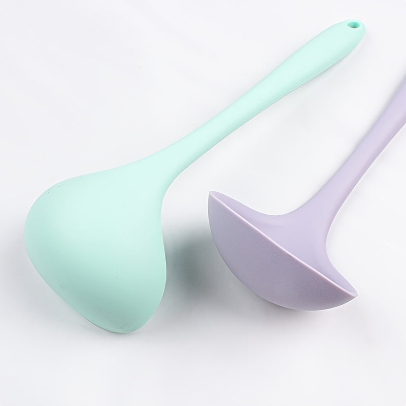 Silicone Long Handle Soup Spoon High Temp Resistant Non Stick Easy Clean
