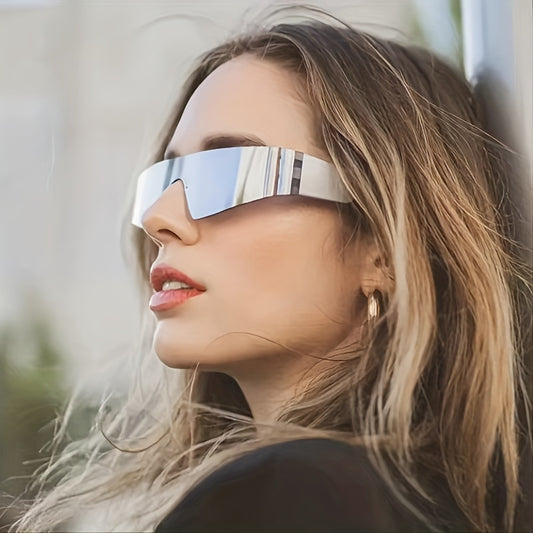 Y2K Mirror Lens Sunglasses Cyberpunk Futuristic Rimless Glasses UV400