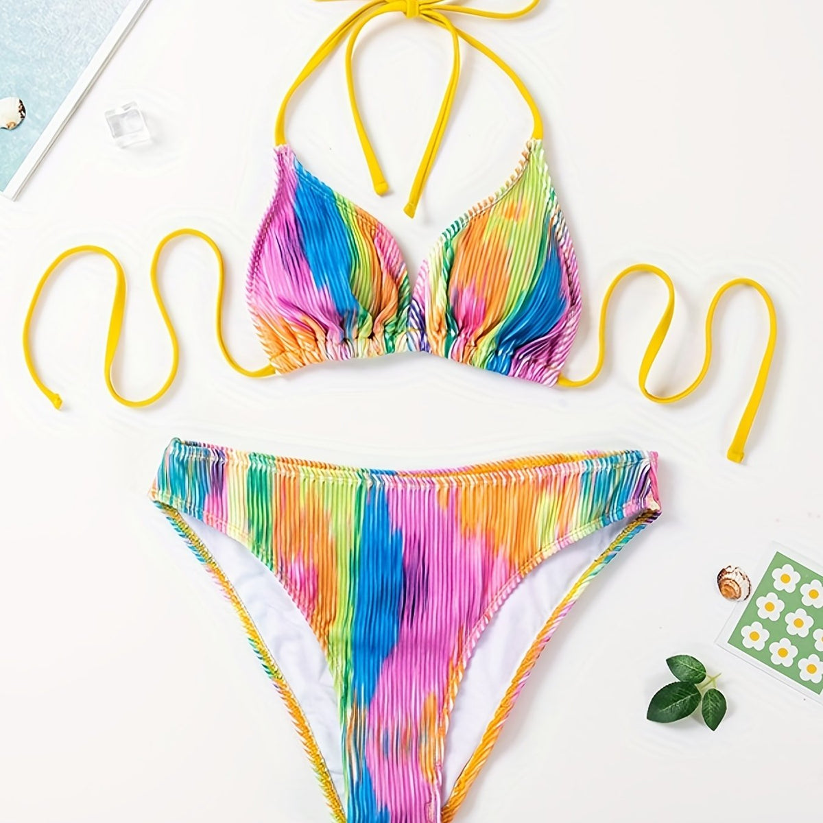 Tie Dye Print Halter Tie 2 Piece Bikini Set