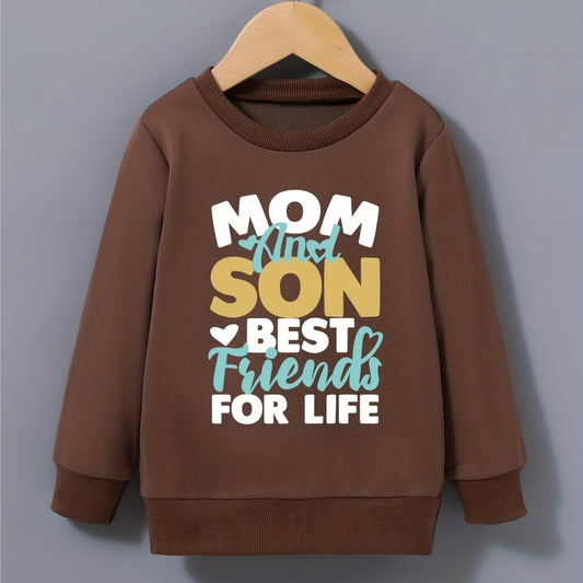 Boys Round Neck Sweatshirt Pullover MOM AND SON Print Casual Top