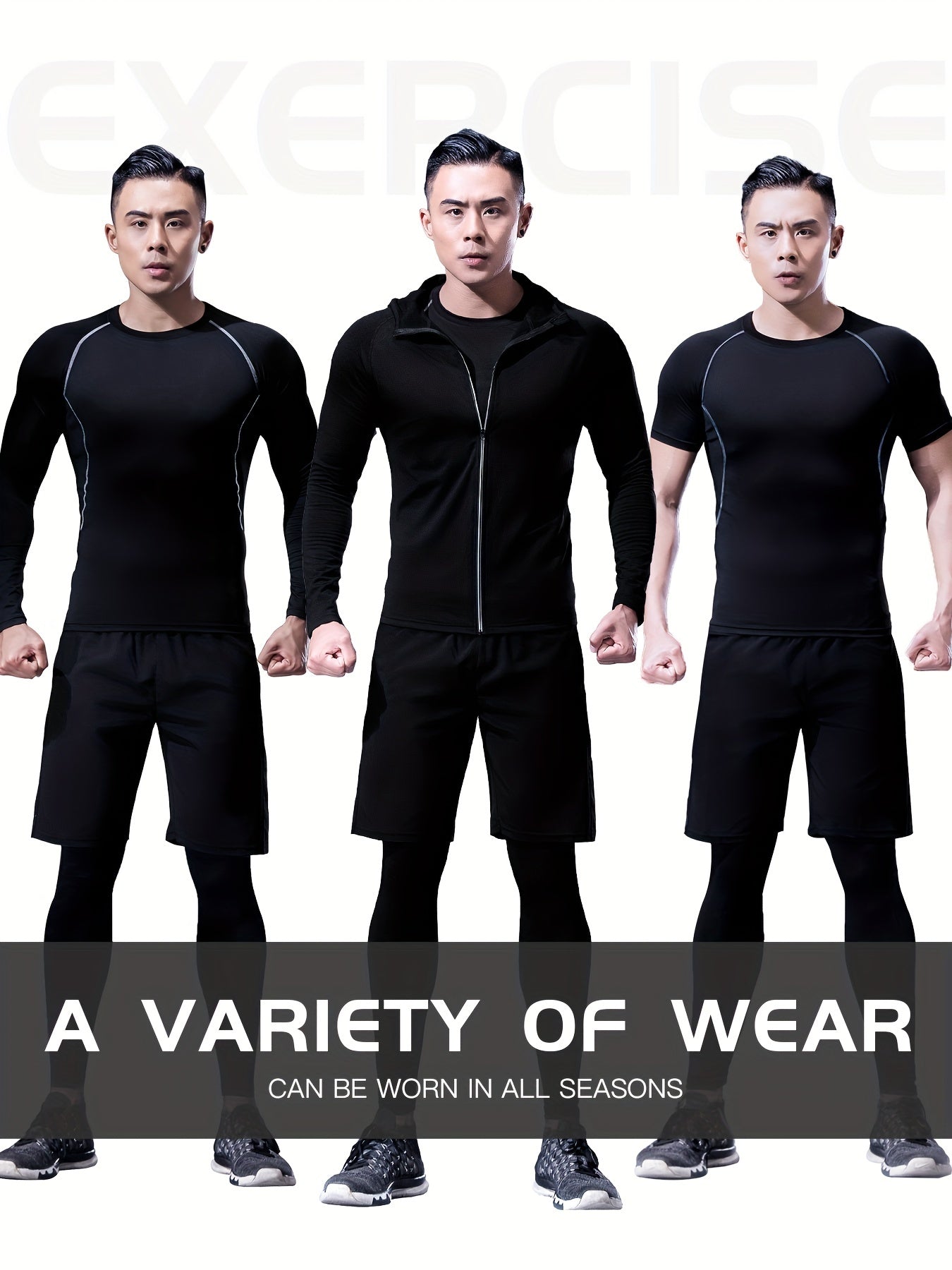 Men's Sports Set Zip Up Hoodie Jacket & Fitness T shirt Top & High Stretch Short