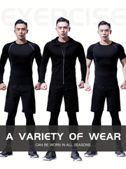 Men's Sports Set Zip Up Hoodie Jacket & Fitness T shirt Top & High Stretch Short