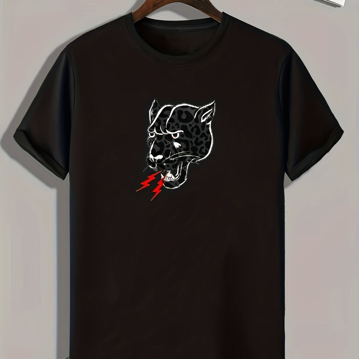 Leopard Head Print Men's Comfy T shirt Active Slightly Stretch Breathable Tee