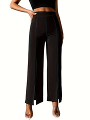  High Waist Straight Leg Split Trousers