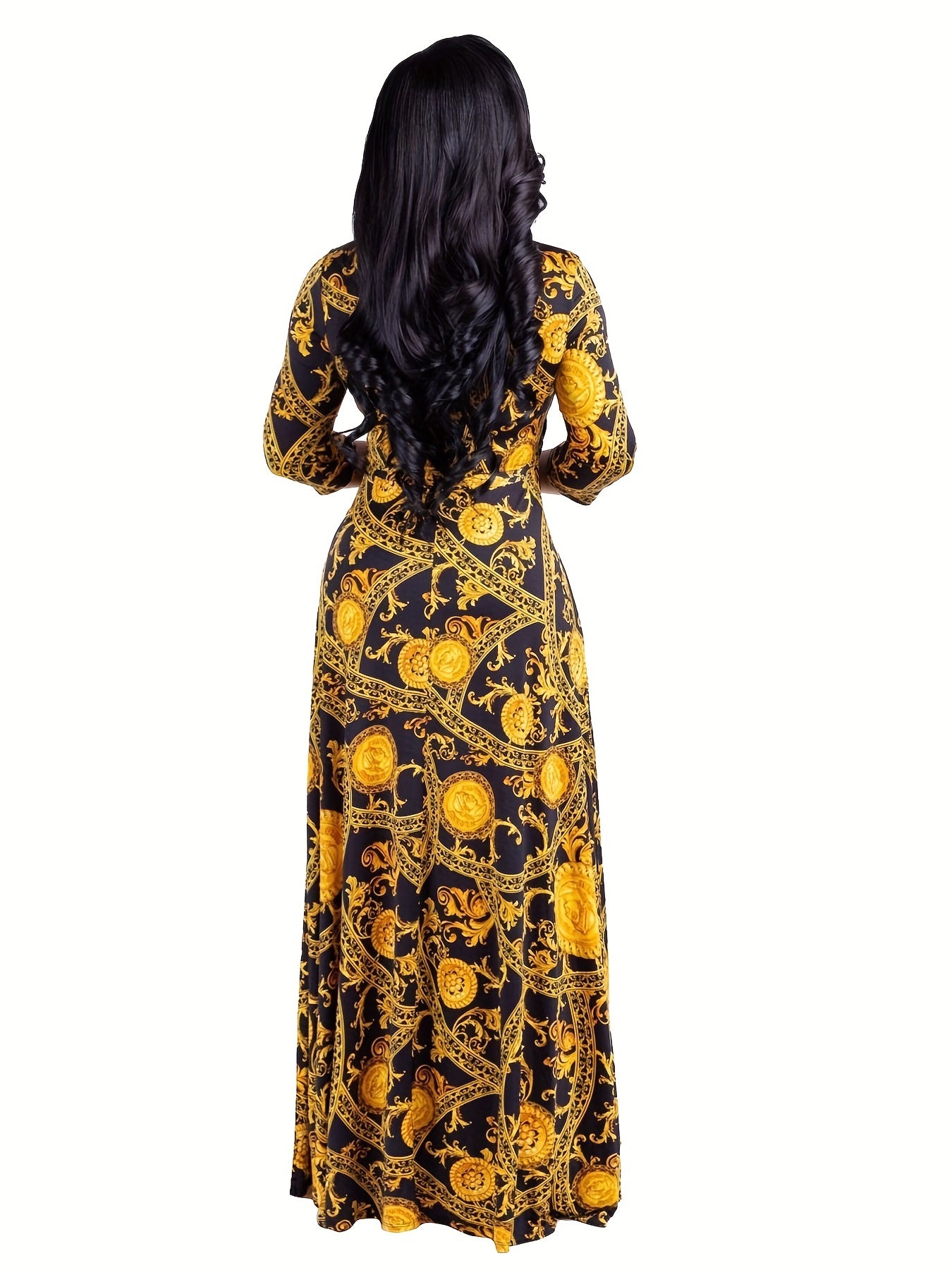  Geometric Print Surplice Neck Maxi Dress