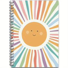 Smiling Sunshine Spiral Notebook 100 Pages Vibrant Sun with Smiling Face