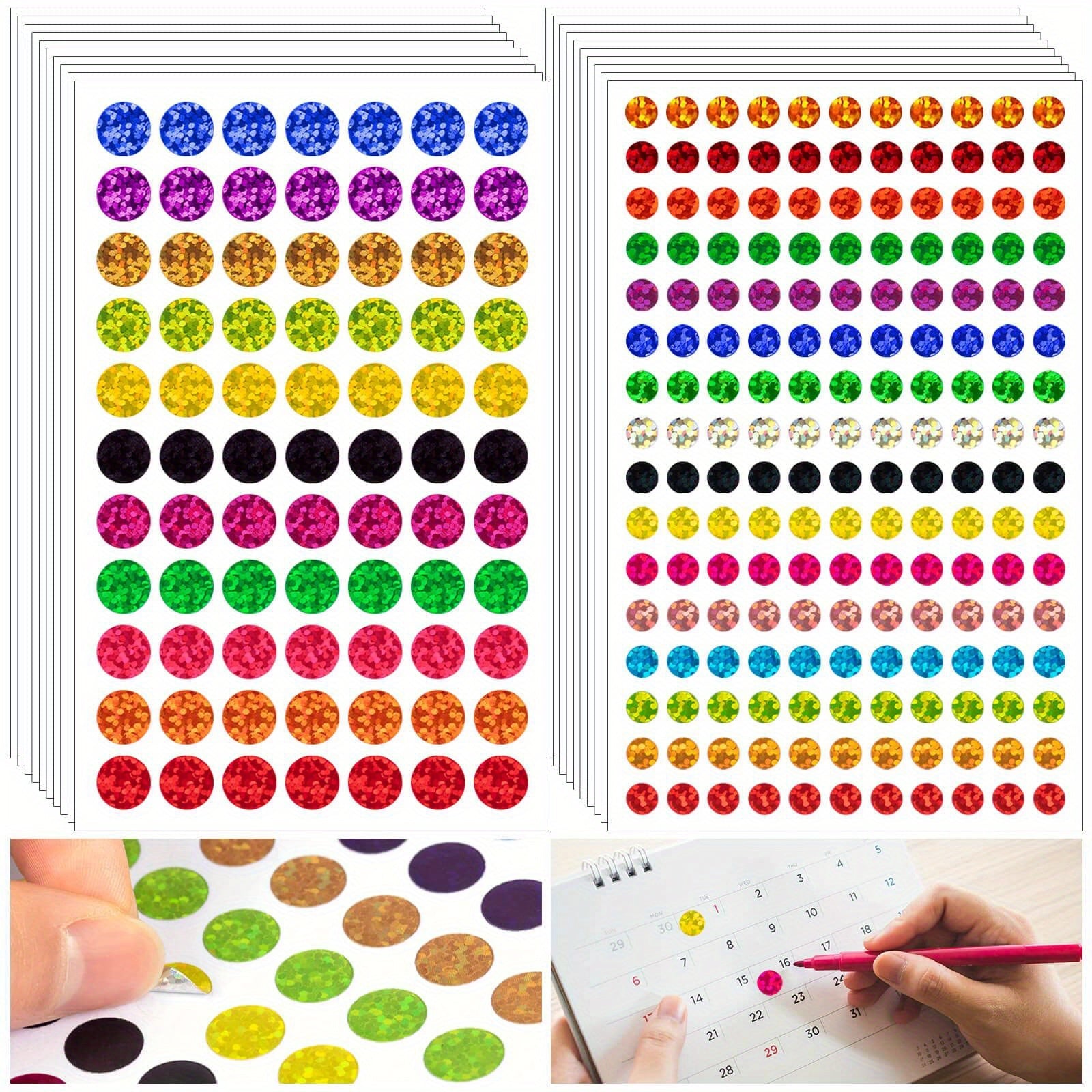 2530pcs Glitter Circle Dot Stickers for Colorful Labeling