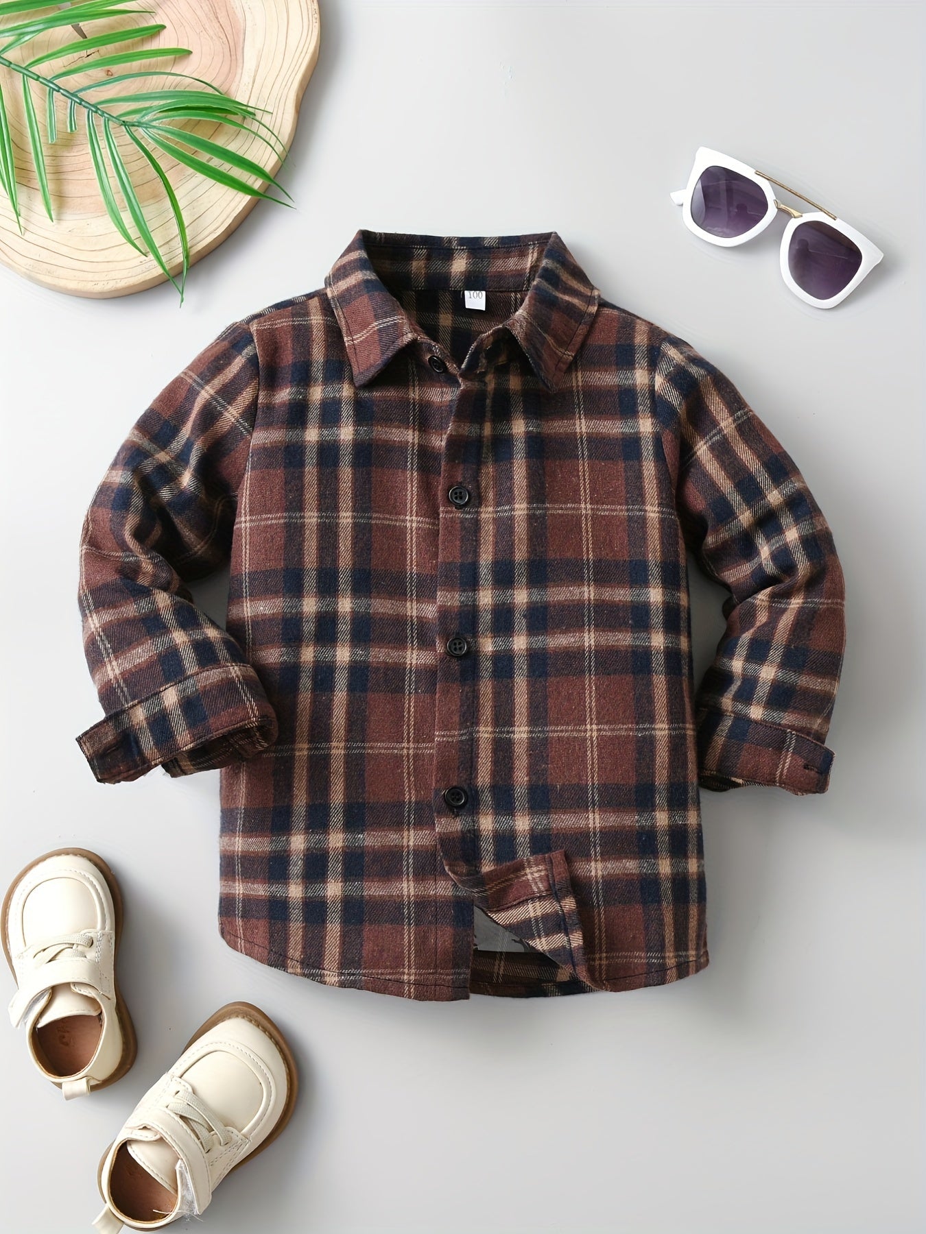 Boy's Vintage Plaid Cotton Shirt Casual Button Up Long Sleeve Shirt