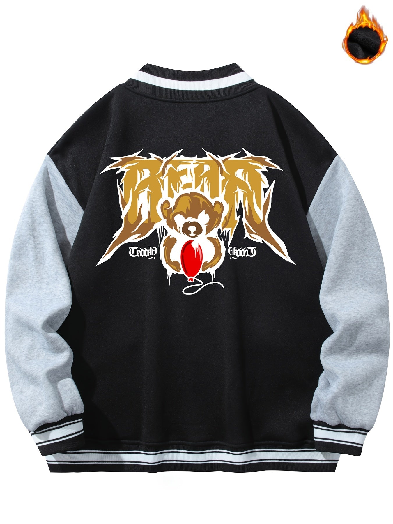 Men's Muppet Bear Print Jacket with Baseball Collar
