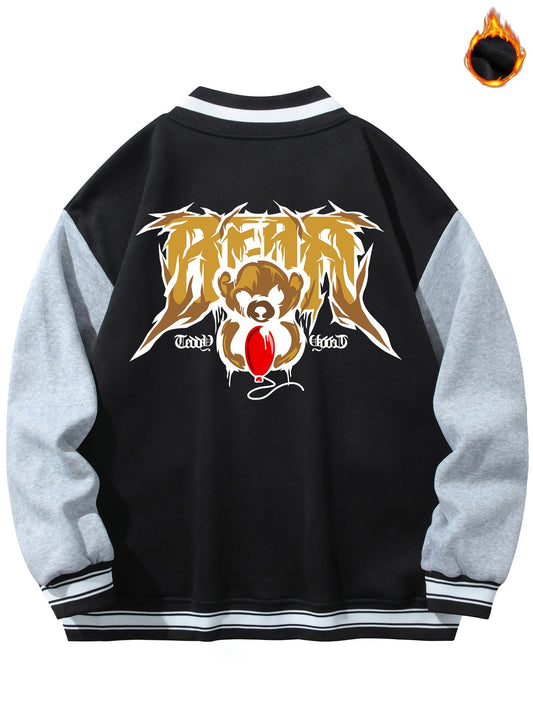 Men's Muppet Bear Print Jacket with Baseball Collar