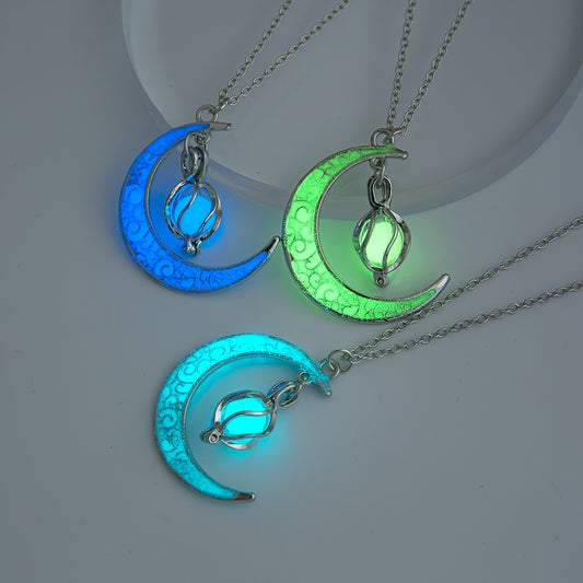 Moon Pendant Necklace Glowing Night Adjustable Neck Chain Women Party Clothing