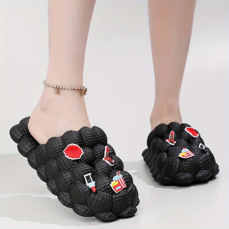Women's Bubble Slides with Cartoon Charms Indoor & Outdoor Slides