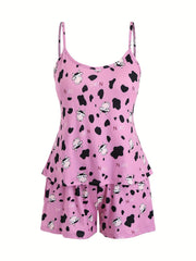  Heart & Dot Print Cami Top & Shorts Pajama Set