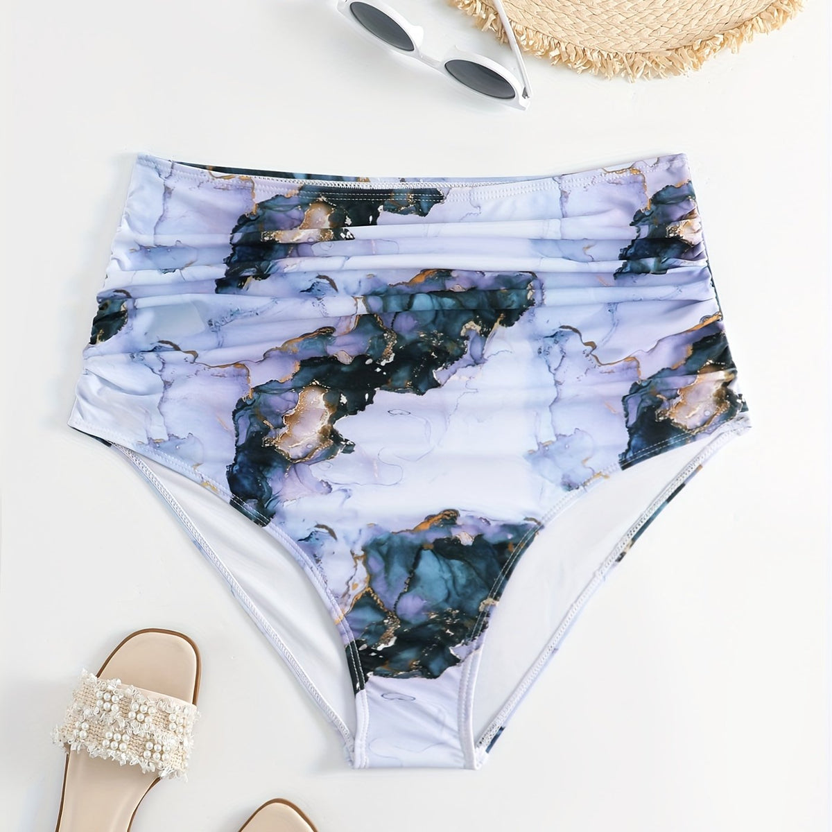  Glitter Marble Print High Waisted Swim Panty