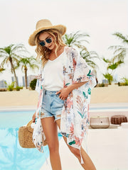 Floral Print Batwing Sleeve Beach Cover Up