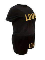  Letter Print Short Tee & Shorts 2 Piece Fitness Set