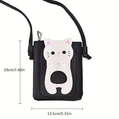 Cartoon Cat PU Leather Crossbody Bag Mini Coin Purse for Girls