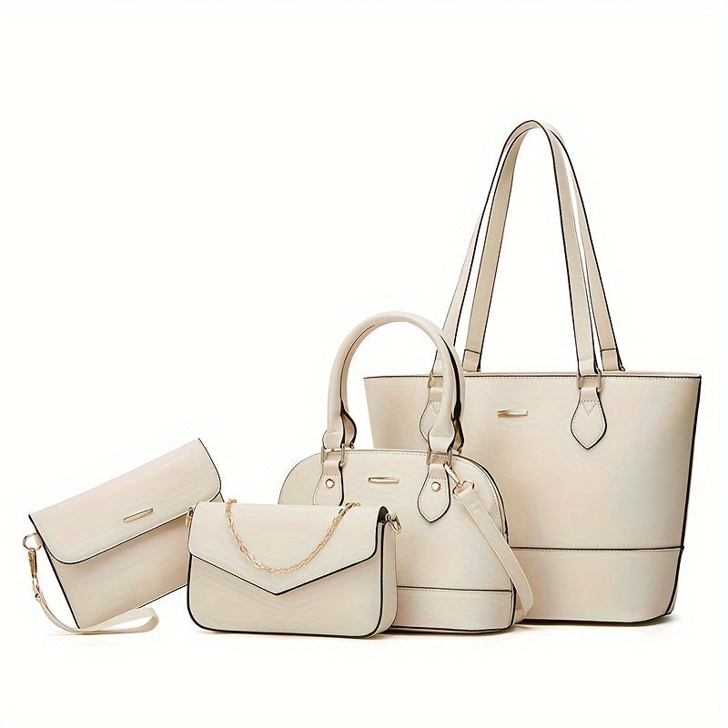 4pcs Vegan Leather Purse Set for Women Fashionable Tote Bag Handbag Crossbo