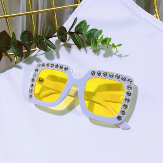 Girls Diamond Sunglasses Square Frame UV Protection for Outdoor Activities