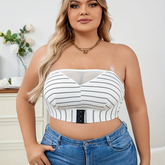  Bra Women's Plus Striped Print Mesh Tube Bralette