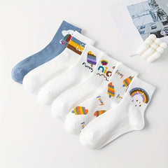 6 Pairs Ice Cream & Rainbow Socks Women's Mid Tube Stockings Hosiery