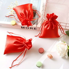 5pcs Satin Drawstring Bag Red Champagne Jewelry Wig Dust Storage