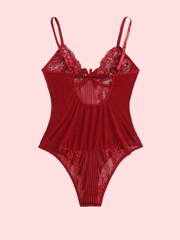 Sexy Lace Teddy with Deep V Mesh and Bow Lingerie