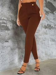 High Waist Button Decor Pants