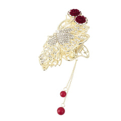 Red Rose Hair Claw Clip Tassel Ponytail Holder for Women
