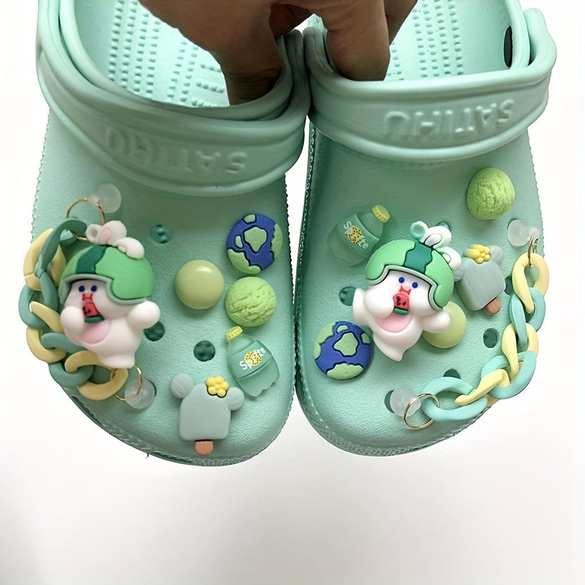 13pcs Green Rabbit Shoes Charms for Clogs Sandals - Boys Girls Accessories