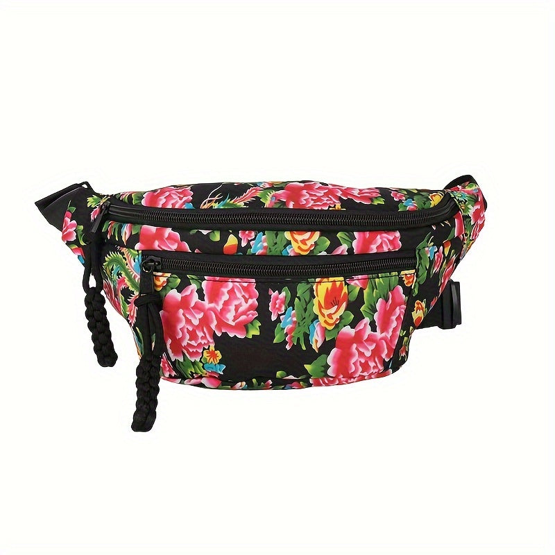 Floral Waist Pack for Women Adjustable Strap Lightweight Nylon Chest Bag