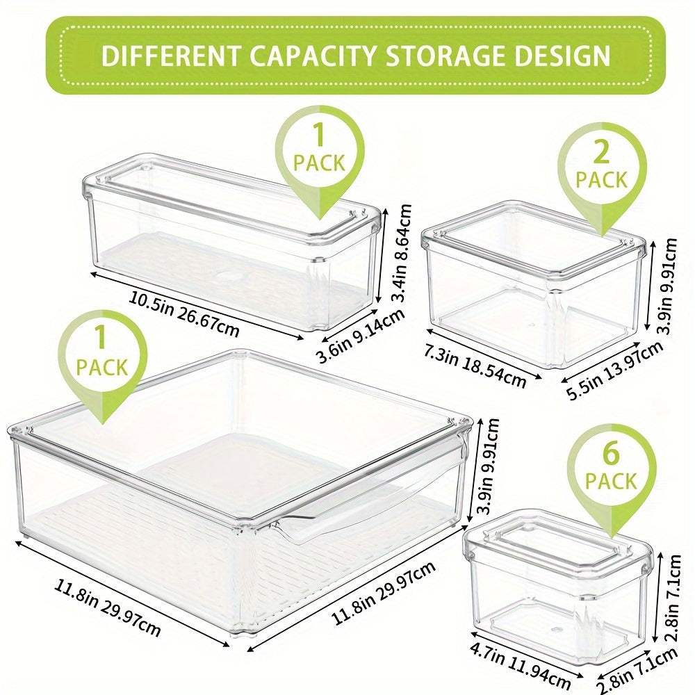 10pcs Stackable Refrigerator Sorting Box with Lid, Fruit Storage Container