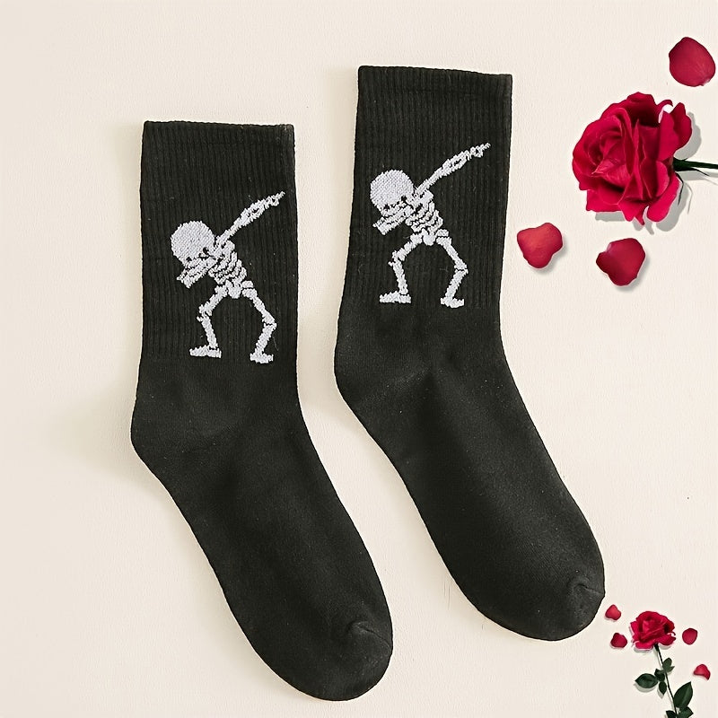 Skull Pattern Crew Socks Women's Stockings