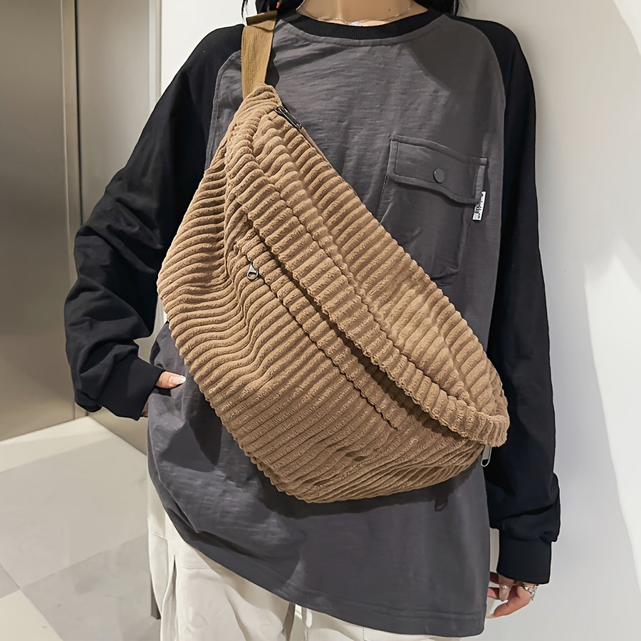 Large Capacity Corduroy Chest Bag Solid Waist Bag