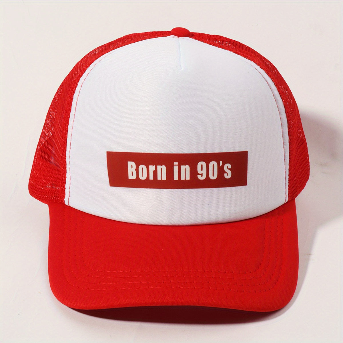 Born In 90s Trucker Hat Red Baseball Cap Adjustable Mesh Sunshade Dad Hat