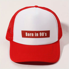 Born In 90s Trucker Hat Red Baseball Cap Adjustable Mesh Sunshade Dad Hat