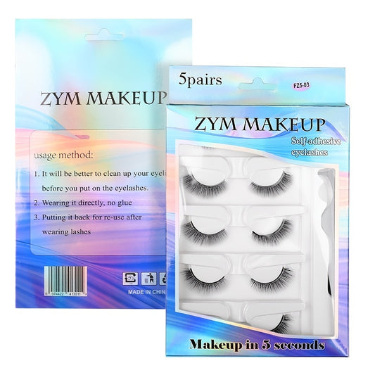 5 Pairs Holographic Self-Adhesive Eyelashes with Tweezers
