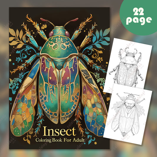 Deluxe Insect Painting Coloring Book for Adults - 22 Pages