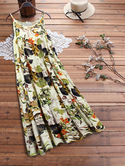  Leaf & Floral Print Maxi Cami Dress